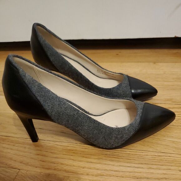 Cole Haan Grey And Black Wool And Leather Pumps Heels Size 6 - Picture 6 of 8
